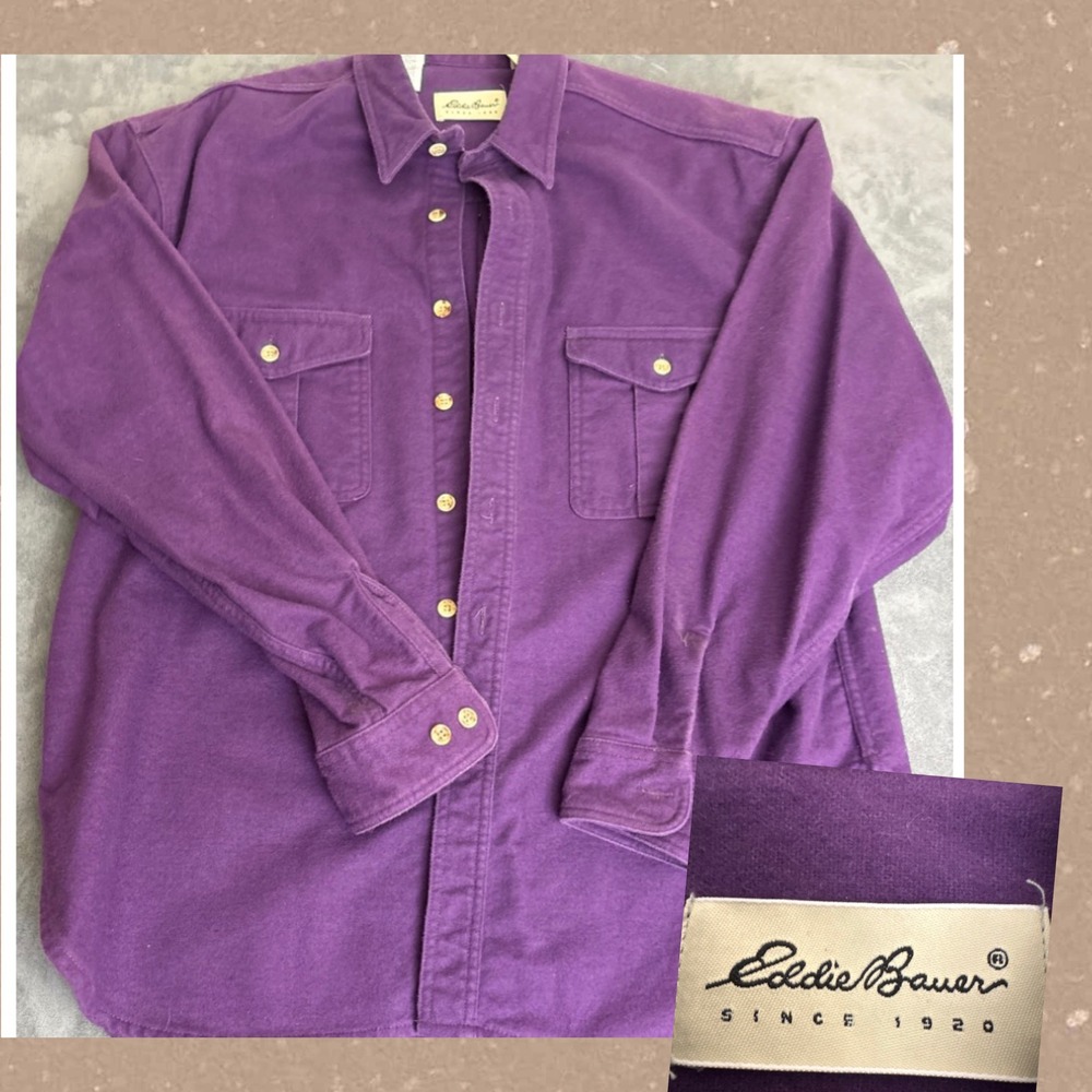 Eddie Bauer Mens Purple Cotton Chamois Flannel Shirt XL Style 3924 Long Sleeve